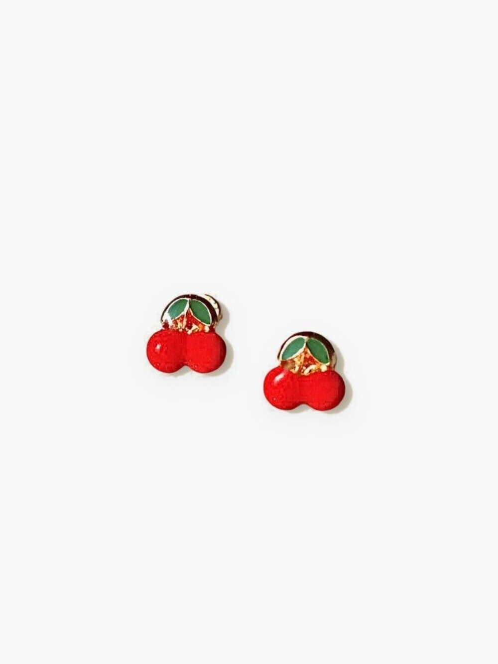 14K Solid Gold Cherry Stud Earrings | Red Enamel Cherry Earrings
